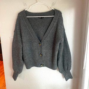 Topshop Horn Button Crop Gray Cardigan